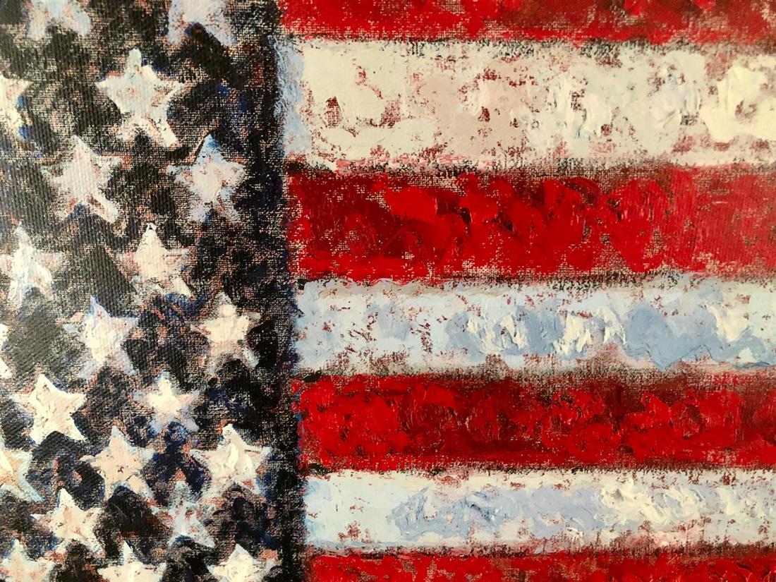 Samir Sammoun "FREEDOM" homage to Johns, mini Flag: One Samir Sammoun "FREEDOM" homage to Johns, mini Flag. Giclee on Canvas