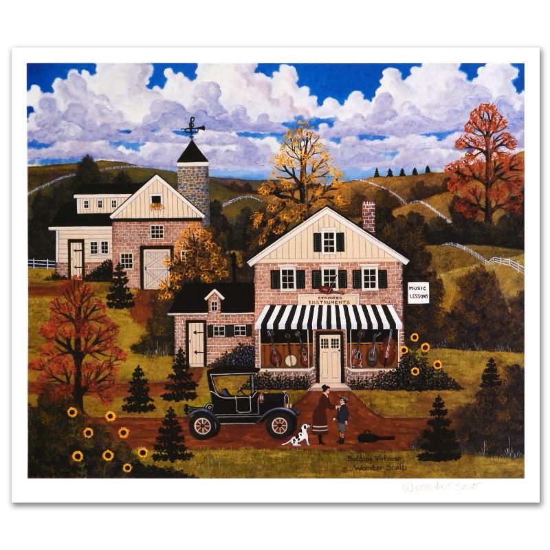 Budding Virtuoso by Wooster Scott, Jane: Cozy, down-home images of a bygone era when life was simpler - this is the feeling captured in the creations of one of the world's most recognized artists. "Budding Virtuoso" is a limited edition lith