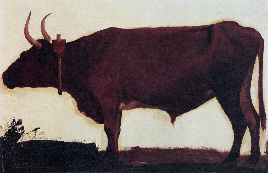 Ox by Albert Bierstadt: Artist: Albert Bierstadt - Title: Ox - Medium: Fine Art Giclee on Canvas - Image Size: Approximately 13 inches x 20 inches - Framed: Unframed on Unstretched Canvas - Biography: Bierstadt became intern