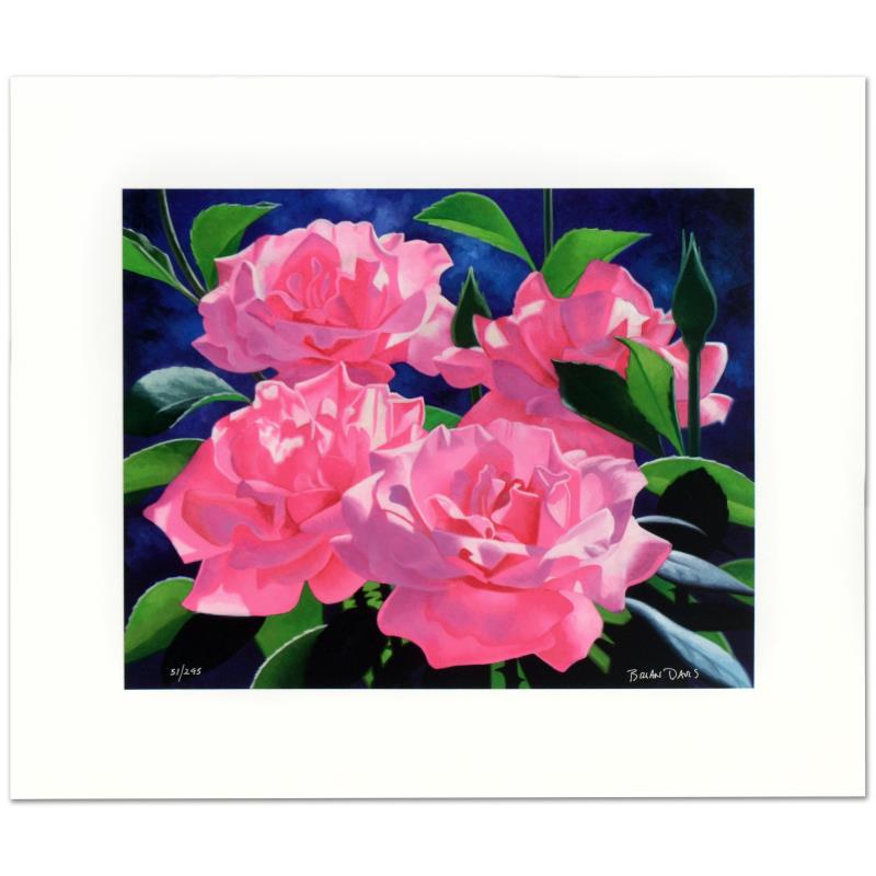 Pink Roses by Davis, Brian: "Pink Roses" is a limited edition giclee on deckle-edge paper by Brian Davis, numbered and hand signed by the artist. Includes Certificate of Authenticity! Measures approx. 27" x 23" (with border), 20