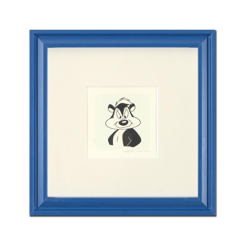 Pepe Le Pew by Looney Tunes: "Pepe Le Pew" is a limited edition etching on paper with hand-tinted coloring from Warner Bros, numbered and dated 1999. This piece comes framed. Measures approx. 9" x 9" (with frame), 2" x 2.5" (imag