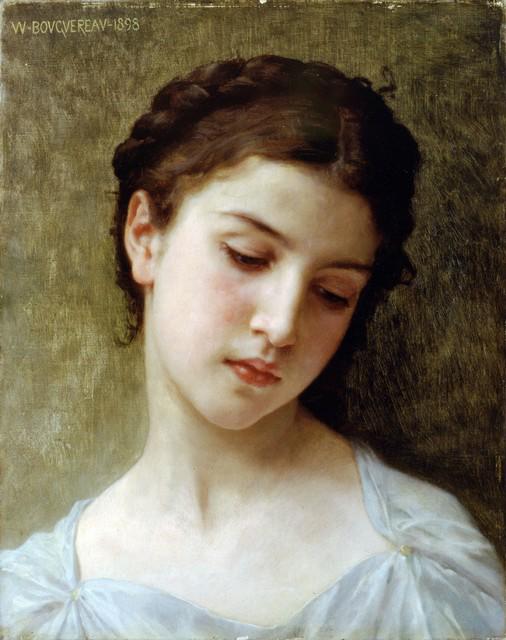 William Bouguereau - Head of a Young Girl 1898: Artist: William Bouguereau Title: Head of a Young Girl 1898 Medium: Fine Art Reproduction Giclee on Canvas Image Size: Approximately 20 inches x 15.75 inches Framed: Unframed on Unstretched Canvas Bio