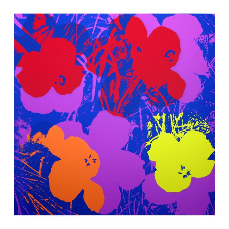 Flowers 11.66 by Warhol, Andy: "Flowers 11.66" is a silk screen print on paper (open edition) from Sunday B Morning featuring the works of Andy Warhol. The piece is stamped in blue on the back with "Published by Sunday B. Morning" 
