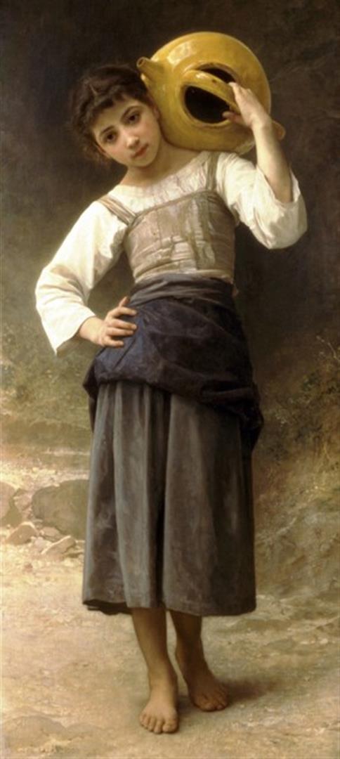 William Bouguereau - Young Girl Going to the Spring: Artist: William Bouguereau Title: Young Girl Going to the Spring Medium: Fine Art Reproduction Giclee on Canvas Image Size: Approximately 20 inches x 9 inches Framed: Unframed on Unstretched Canvas Bi