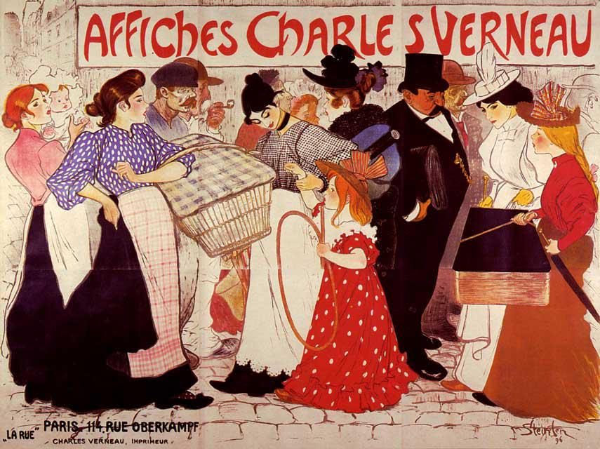 Steinlen - Affiches Charles Verneau: Artist: Théophile Alexandre Steinlen - Title: Affiches Charles Verneau - Medium: Fine Art Reproduction Giclee on Canvas - Image Size: Approximately 15 inches x 20 inches - Framed: Unframed on Unstret