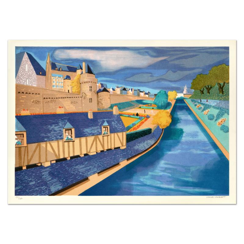 Etretat by Lambert (1919-1998): "Etretat" is a limited edition lithograph on paper by Georges Lambert (1919-1998), numbered and hand signed by the artist! Measures approx. 29.5" x 21" (border). 27" x 19.5" (image).