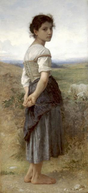 William Bouguereau - The Young Shepherdess: Artist: William Bouguereau Title: The Young Shepherdess Medium: Fine Art Reproduction Giclee on Canvas Image Size: Approximately 20 inches x 9.25 inches Framed: Unframed on Unstretched Canvas Biograph