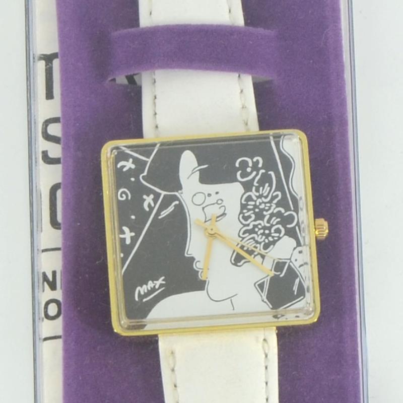 Peter Max Watch (Profile) by Max, Peter: This is a vintage Peter Max "Profile" wrist watch created for the Japanese market in 1991. This watch comes in the original packaging and with paperwork. Due to the age of the watch the battery will n