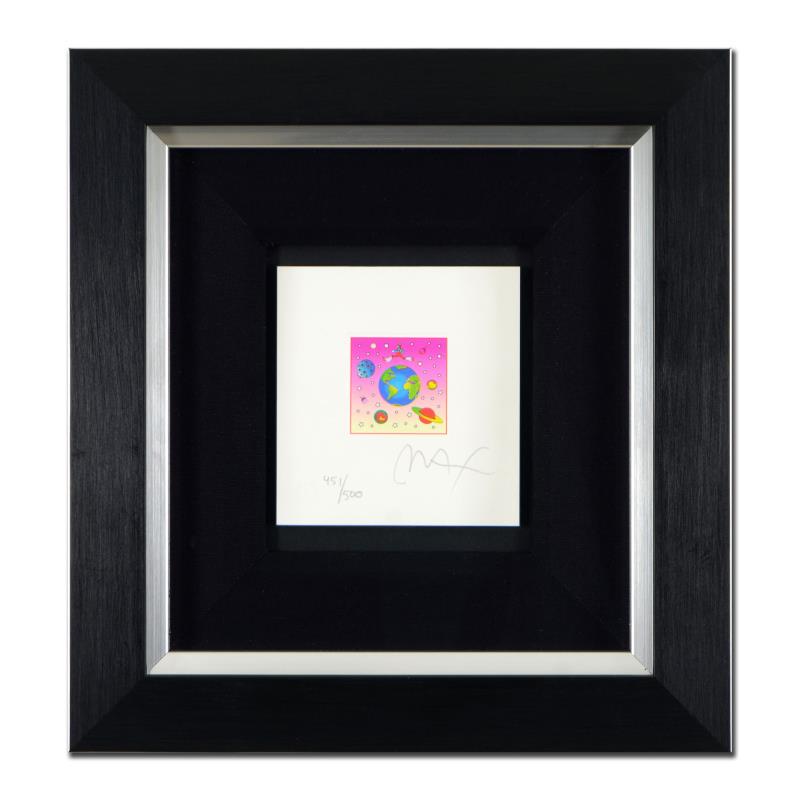 Cosmic Runner with Planet by Peter Max: "Cosmic Runner with Planet," is a limited edition lithograph on paper by Peter Max, numbered 451/500 and hand signed by the artist. This piece comes framed. Includes Letter of Authenticity. Measures a