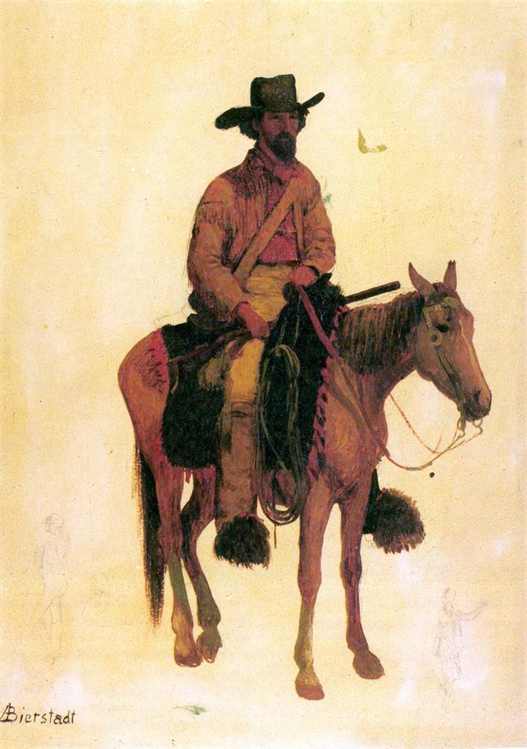 Trapper by Albert Bierstadt: Artist: Albert Bierstadt - Title: Trapper - Medium: Fine Art Giclee on Canvas - Image Size: Approximately 20 inches x 14 inches - Framed: Unframed on Unstretched Canvas - Biography: Bierstadt became i