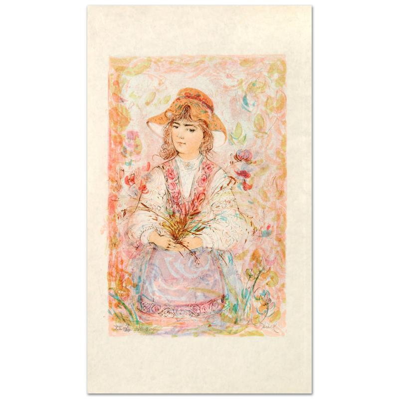 Heidi by Hibel (1917-2014): "Heidi" is a limited edition lithograph on rice paper, numbered and hand signed by Edna Hibel (1917-2014). Includes Certificate of Authenticity! Measures approx. 13" x 22" (with border), 10" x 16" (im