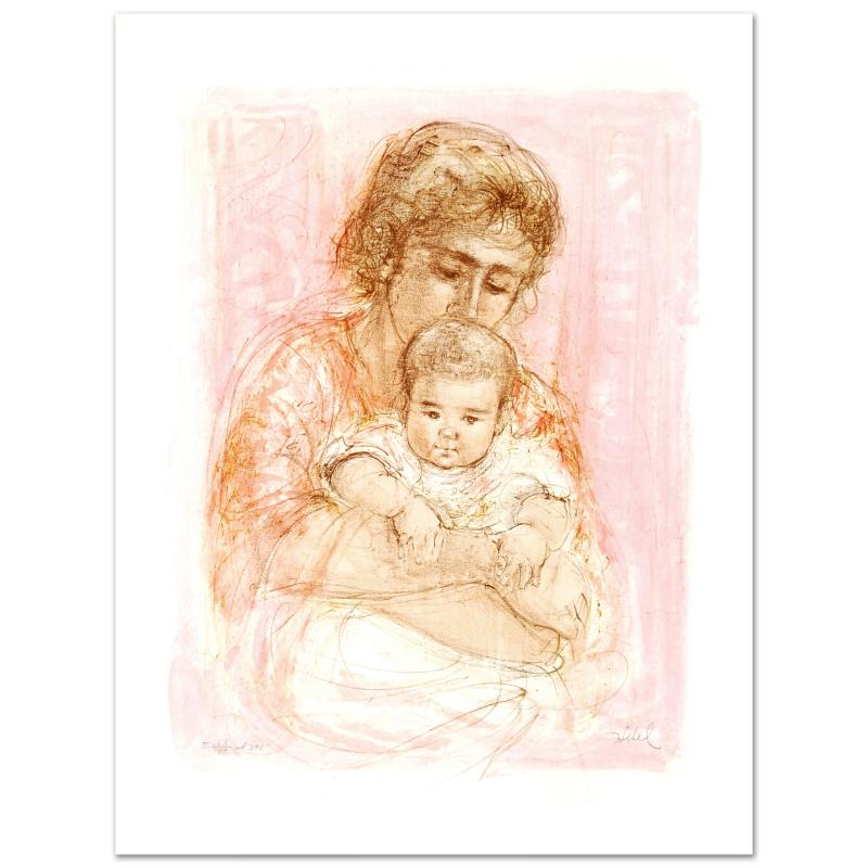 Gina and Child by Hibel (1917-2014): "Gina and Child" is a limited edition lithograph on paper, numbered and hand signed by Edna Hibel (1917-2014). Includes Certificate of Authenticity! Measures approx. 20" x 26" (with border), 16" x 21"