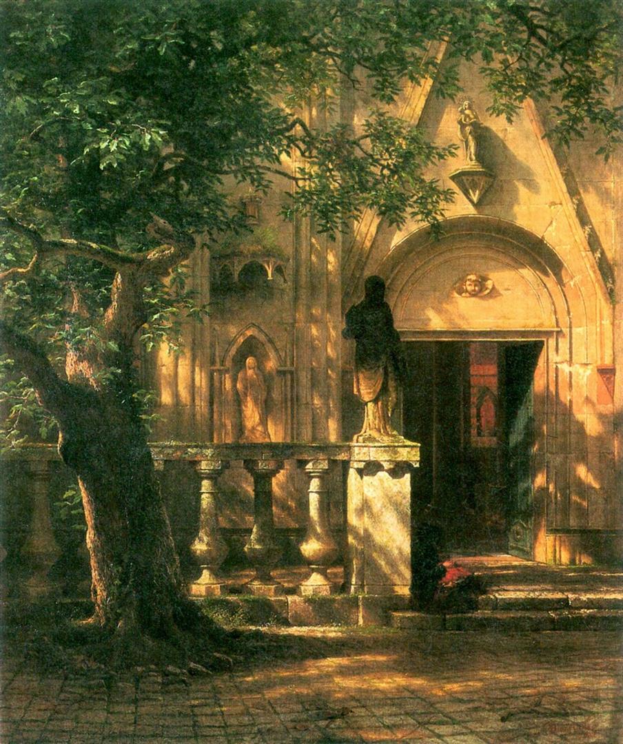 Sunlight and Shadow 2 by Albert Bierstadt: Artist: Albert Bierstadt - Title: Sunlight and Shadow 2 - Medium: Fine Art Giclee on Canvas - Image Size: Approximately 20 inches x 16.75 inches - Framed: Unframed on Unstretched Canvas - Biography: B