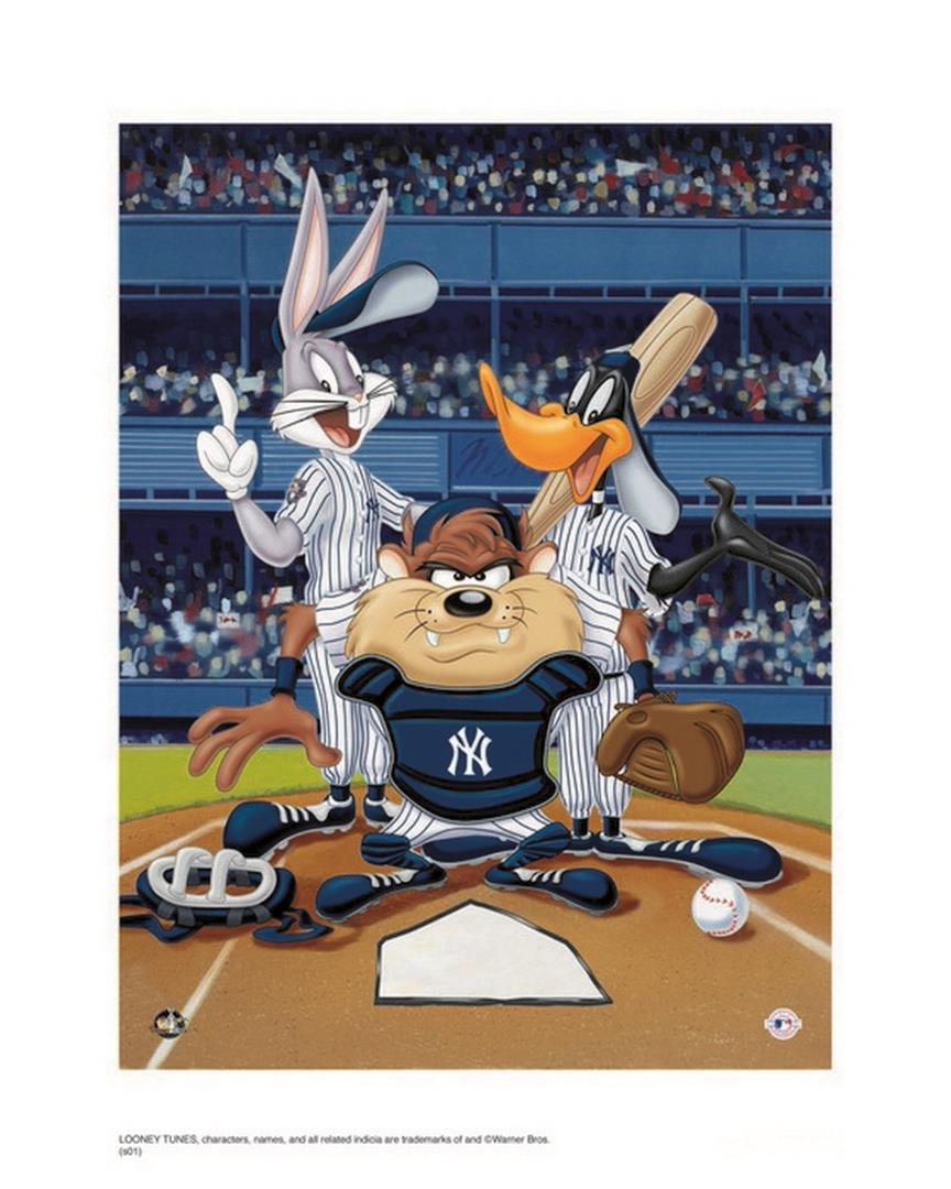Warner Brothers Hologram At the Plate Yankees: Artist: Warner Brothers - Title: At the Plate Yankees - Medium: Giclee on Fine Art Paper - Limited Edition: 500 - Image Size: Approximately 16 Inches x 12 inches - Paper Size: Approximately 20 inches