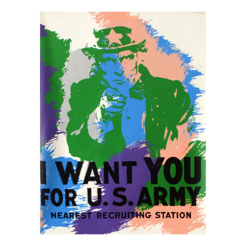 Uncle Sam by Steve Kaufman (1960-2010): "Uncle Sam" is a hand painted limited edition silkscreen on canvas by Andy Warhol protege Steve Kaufman (1960-2010). This piece is PP numbered 30/50 and hand signed inverso. Includes Certificate of Au