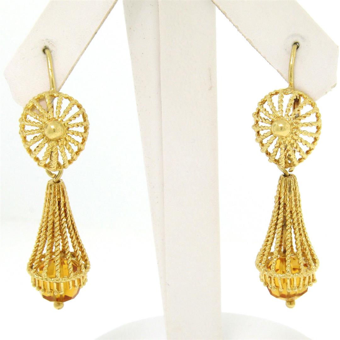Unique 18K Yellow Gold Open Twisted Wire Dangle Citrine: One Unique 18K Yellow Gold Open Twisted Wire Dangle Citrine Bead Lever Back Earrings. Item Details: Material: 18K Solid Yellow Gold , Weight: 9.8 Grams, Stone(s): (2) Natural Genuine Citrine - Faceted