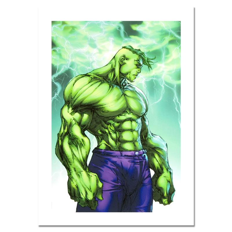 Hulk #7 by Marvel Comics: A piece of comic book history, this limited edition print, drawn by Michael Turner (1971-2008), depicts the popular hero The Hulk. Michael Turner started his career at Top Cow Productions, where he co