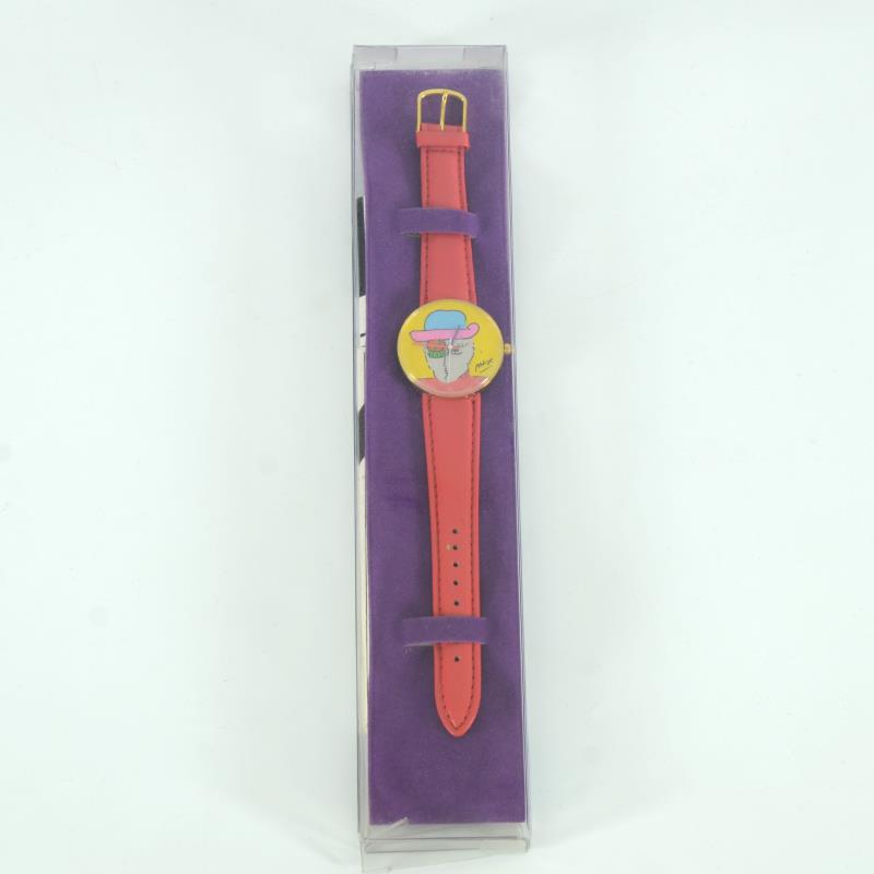 Peter Max Watch (Face) by Peter Max: This is a vintage Peter Max "Face" wrist watch created for the Japanese market in 1991. This watch comes in the original packaging and with paperwork. Due to the age of the watch the battery will need