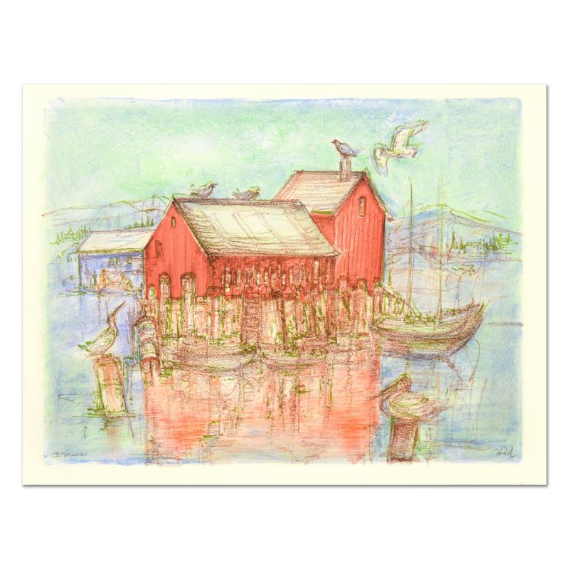 Motiff I by Hibel (1917-2014): "Motiff I" is a limited edition lithograph on paper by Edna Hibel (1917-2014), numbered and hand signed by the artist. Includes Certificate of Authenticity. Measures approx. 30" x 22" (border), 27" x 