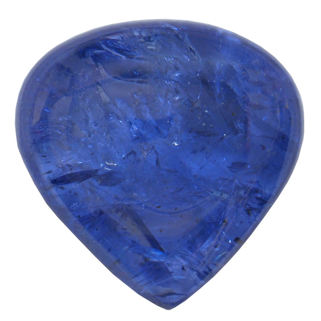 16.77 ctw Cabochon Tanzanite Parcel: One pear cabochon cut natural tanzanite, measuring 16.50 x 16.50 x 6.50mm, exact weight 16.77ct., clarity is heavily included, type I, dark, moderately strong, violetish blue color, (GIA vB 7/4), cut 