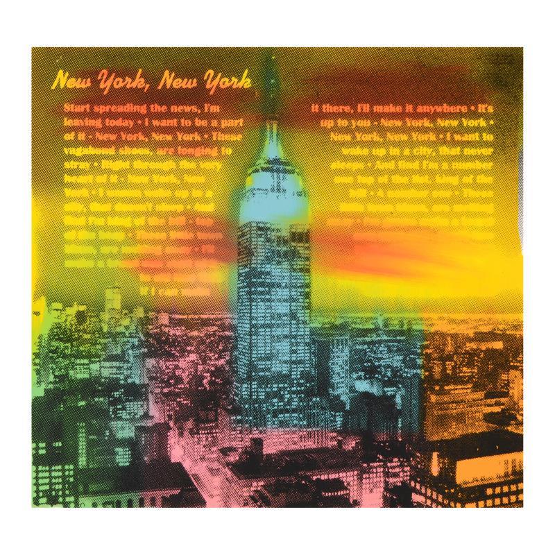 New York, New York by "Ringo" Daniel Funes: "New York, New York" is a one-of-a-kind hand-pulled silkscreen and mixed media painting on canvas by Ringo (Daniel Funes) - protege of Andy Warhol's apprentice, Steve Kaufman! This piece is hand signe