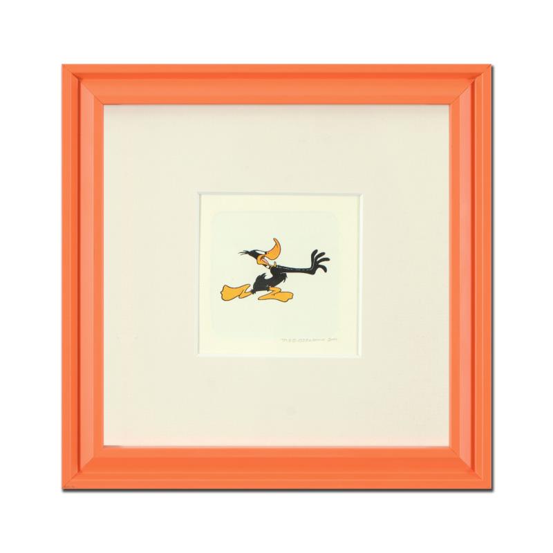 Daffy Duck (Running) by Looney Tunes: "Daffy Duck (Running)" is a limited edition etching on paper with hand-tinted coloring from Warner Bros, numbered and dated 1999. This piece comes framed. Measures approx. 9" x 9" (with frame), 2.5" x