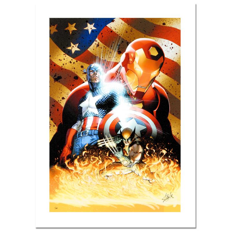 Civil War #1 by Stan Lee - Marvel Comics: A piece of comic book history, this limited edition print, drawn by Michael Turner (1971-2008), depicts popular characters from the Marvel Universe. Michael Turner started his career at Top Cow Produc