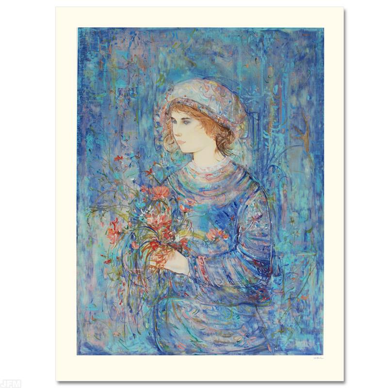Serene by Hibel (1917-2014): "Serene" is a limited edition serigraph on paper, numbered and hand signed by Edna Hibel (1917-2014). Includes Certificate of Authenticity! Measures approx. 32" x 41" (with border), 27" x 36" (image).