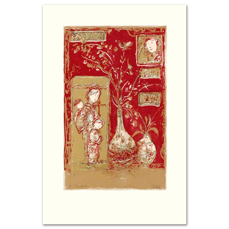 Oriental Delight by Hibel (1917-2014): "Oriental Delight" is a limited edition serigraph on paper, numbered and hand signed by Edna Hibel (1917-2014). Includes Certificate of Authenticity! Measures approx. 15" x 21" (with border), 10.5" x 