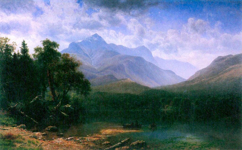 Mt. Washington by Albert Bierstadt: Artist: Albert Bierstadt - Title: Mt. Washington - Medium: Fine Art Giclee on Canvas - Image Size: Approximately 12.25 inches x 20 inches - Framed: Unframed on Unstretched Canvas - Biography: Bierstad