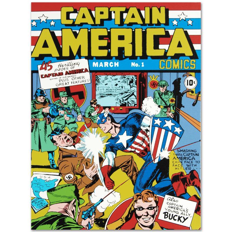 Captain America Comics #1 by Marvel Comics: A piece of comic book history, this limited edition, from original art by Jack Kirby (1917-1994), depicts a classic Captain America cover. Jack Kirby, along with the legendary Stan Lee, is credited wi