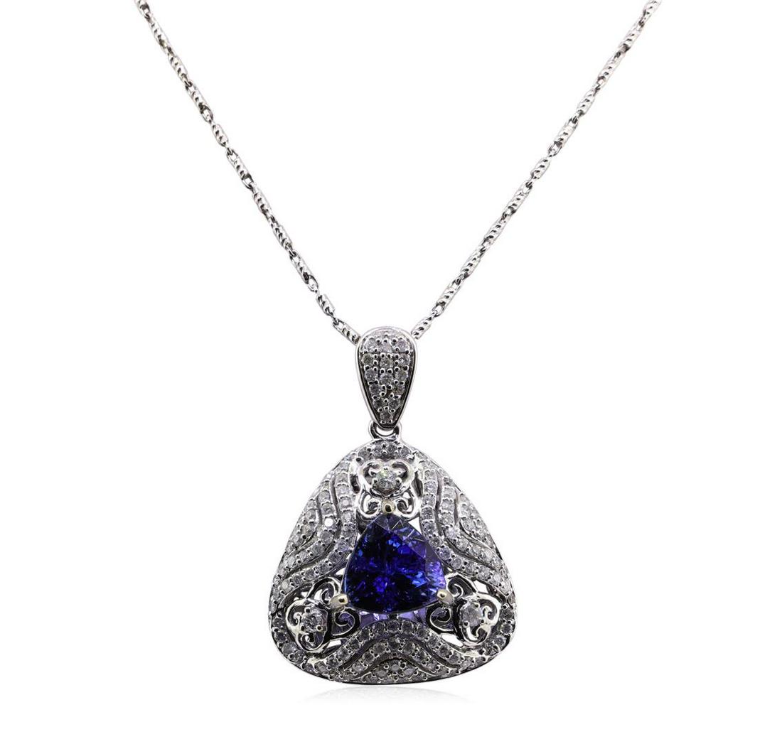 4.76 ctw Tanzanite and Diamond Pendant With Chain -: One 4.76ct Tanzanite and Diamond Pendant With Chain - 14KT White Gold. AIG certified. See Appraisal for more details. AIG Appraised.
