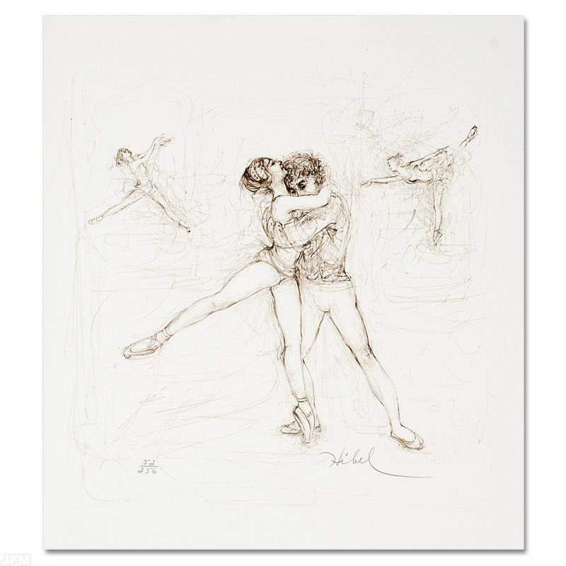 Pas de Deux by Hibel (1917-2014): Wild lines and muted colors make Edna Hibel's art stand out in any room. "Pas de Deux" is a limited edition lithograph on paper, numbered and hand signed by Hibel (1917-2014). Includes Certificate of 