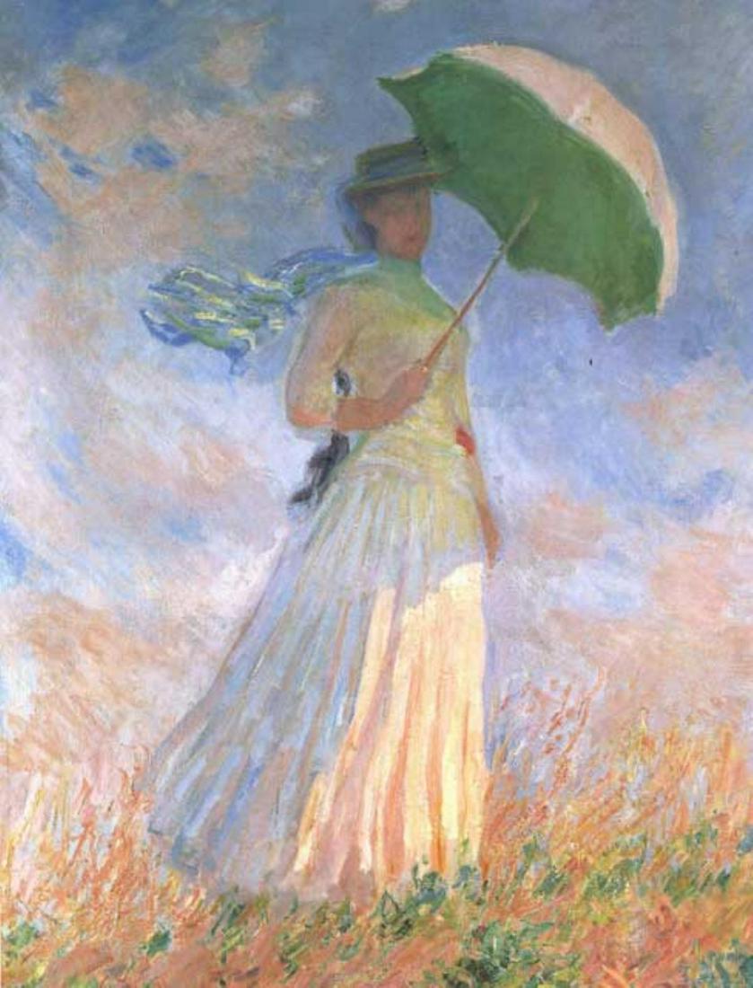Claude Monet - Woman with Parasol: Artist: Claude Monet - Title: Woman with Parasol - Medium: Fine Art Reproduction Giclee on Canvas - Image Size: Approximately 20 inches x 15.25 inches - Unframed on Unstretched Canvas - Biography: Cla