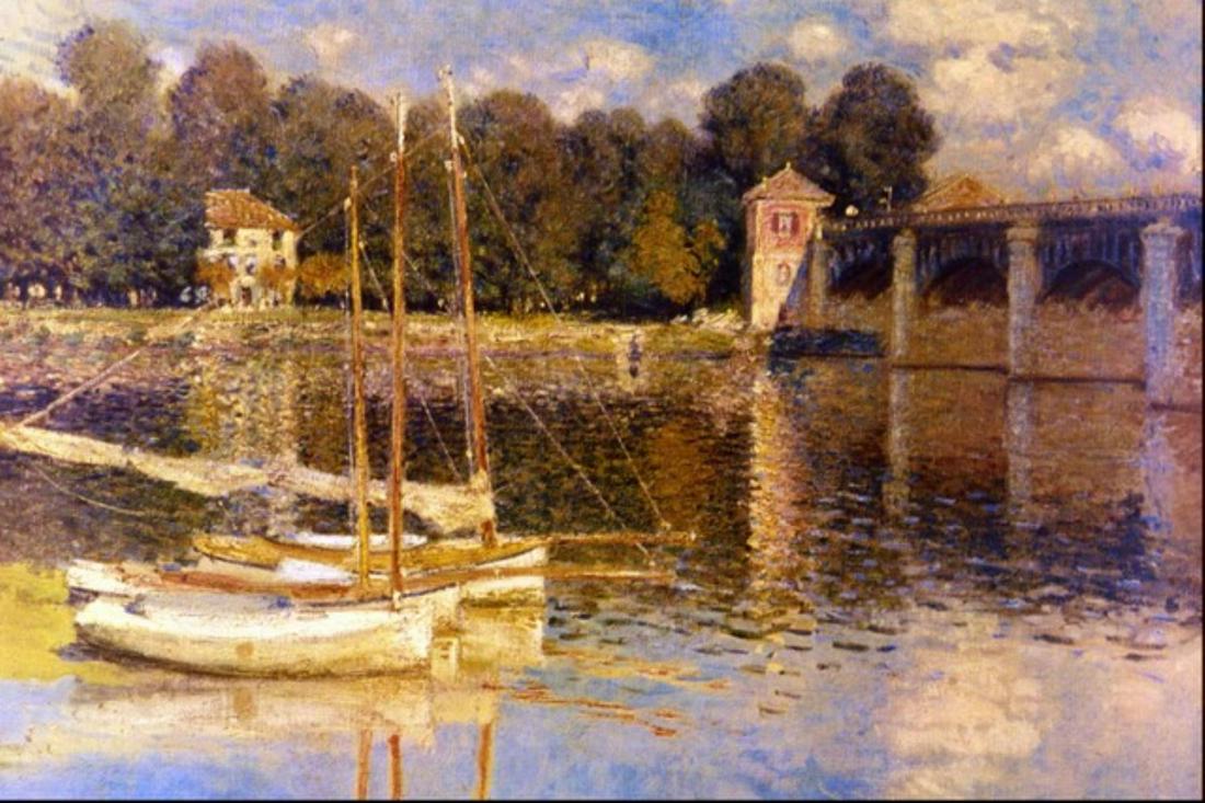 Claude Monet - Bridge at Argenteuil: Artist: Claude Monet - Title: Bridge at Argenteuil - Medium: Fine Art Reproduction Giclee on Canvas - Image Size: Approximately 13.25 inches x 20 inches - Unframed on Unstretched Canvas - Biography: C