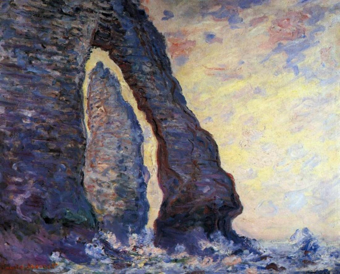 Claude Monet - La Porte d'Aval and the Needle at: Artist: Claude Monet - Title: La Porte d'Aval and the Needle at Etretat - Medium: Fine Art Reproduction Giclee on Canvas - Image Size: Approximately 16.25 inches x 20 inches - Unframed on Unstretched