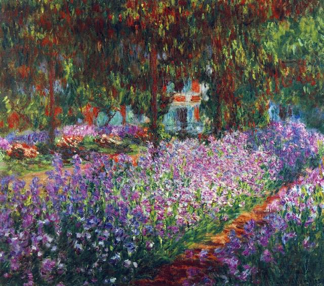 Claude Monet - Monet's Garden in Giverny: Artist: Claude Monet - Title: Monet's Garden in Giverny - Medium: Fine Art Reproduction Giclee on Canvas - Image Size: Approximately 20.5 inches x 32 inches - Unframed on Unstretched Canvas - Biograph