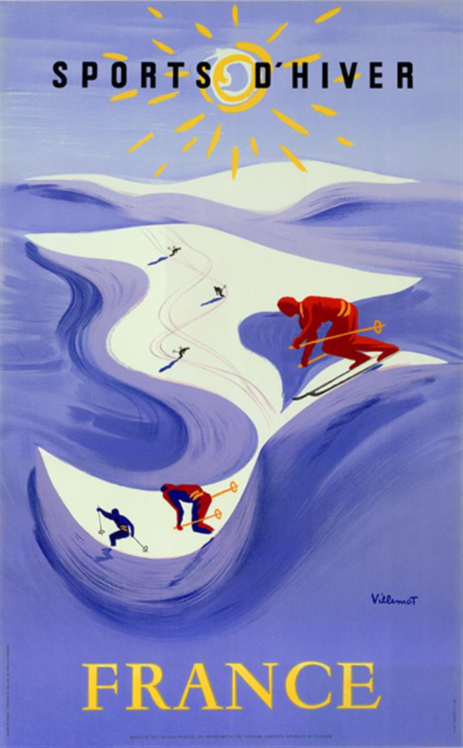 Bernard Villemot - Sports D'hiver: Artist: Bernard Villemot Title: Sports D'hiver Medium: Fine Art Reproduction Giclee on Canvas Image Size: Approximately 20 inches x 12.25 inches Unframed on Unstretched Canvas Biography: Bernard Ville