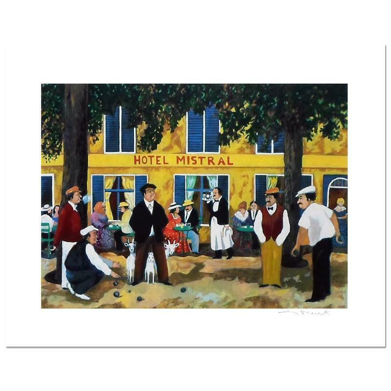 Hotel Mistral by Buffet, Guy: "Hotel Mistral" is a limited edition serigraph on paper by Guy Buffet. It is numbered, hand-signed by the artist, and comes with a Certificate of Authenticity. Measures approx. 23.5" x 17.5" (image).