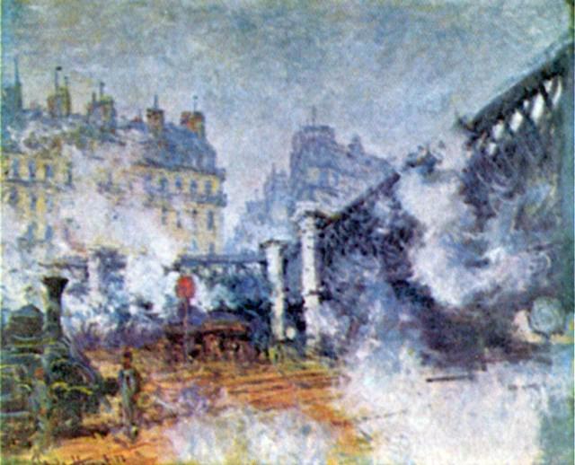 Claude Monet - The Europe Bridge Saint Lazare Station: Artist: Claude Monet - Title: The Europe Bridge Saint Lazare Station in Paris - Medium: Fine Art Reproduction Giclee on Canvas - Image Size: Approximately 26 inches x 32 inches - Unframed on Unstretch