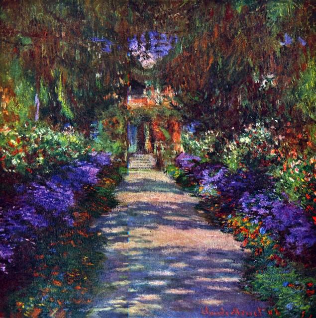 Claude Monet - Garden at Giverny: Artist: Claude Monet - Title: Garden at Giverny - Medium: Fine Art Reproduction Giclee on Canvas - Image Size: Approximately 20 inches x 19.75 inches - Unframed on Unstretched Canvas - Biography: Clau