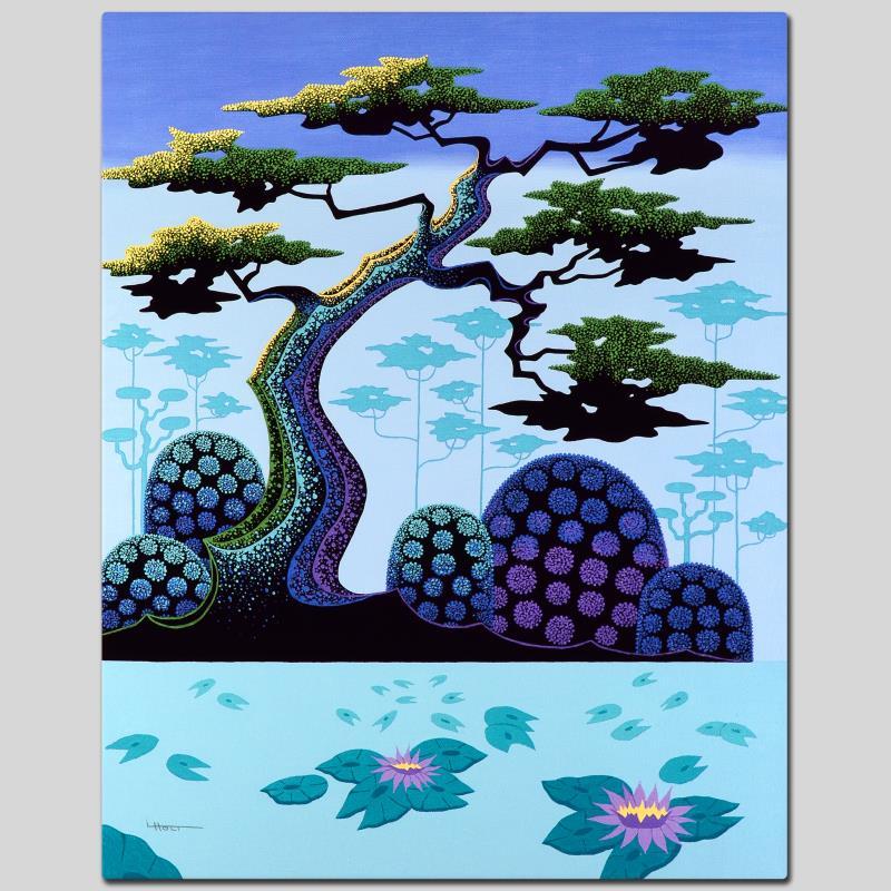 Lotus by Moonlight by Holt, Larissa: Larissa Holt, a student of distinguished artist Eyvind Earle (1916-2000), uses bold colors and breathtaking scenery to create images of Nature in her own unique style. "Lotus by Moonlight" is a limite