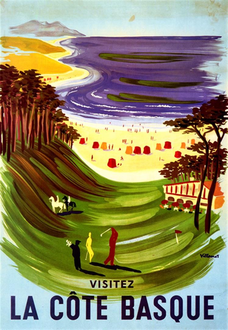 Bernard Villemot - La Cote Basque: Artist: Bernard Villemot Title: La Cote Basque Medium: Fine Art Reproduction Giclee on Canvas Image Size: Approximately 20 inches x 13.75 inches Unframed on Unstretched Canvas Biography: Bernard Ville
