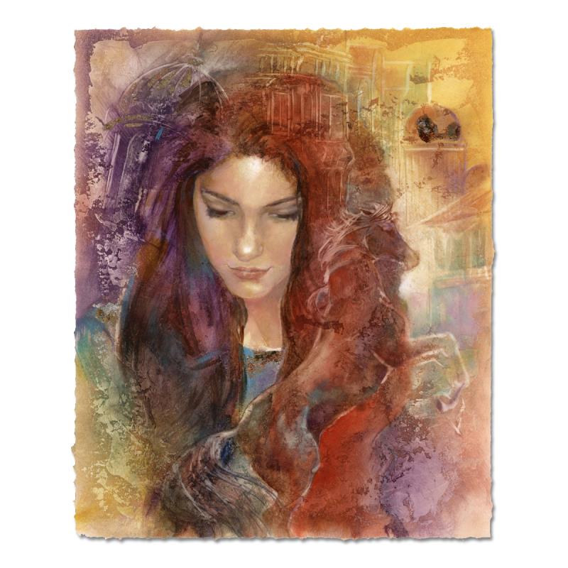 Romantic Dreams by Sotskova Original: "Romantic Dreams" is an original painting, mixed media (ink and gouache) on vellum art paper, by Lena Sotskova. This piece is hand signed by the artist, hand titled, and accompanied by a certificate o