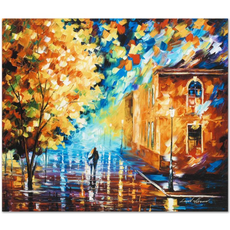 Through the Night by Afremov (1955-2019): Leonid Afremov's (1955-2019) masterful use of color and texture make his paintings unique collectibles that are sure to brighten any wall. "Through the Night" is a limited edition giclee on canvas. Th
