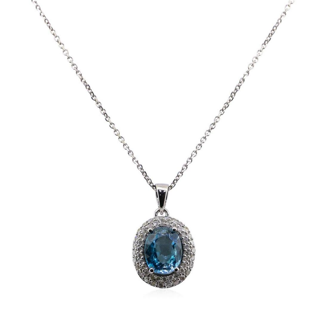 4.56 ctw Blue Zircon and Diamond Pendant With Chain -: One 4.56ct Blue Zircon and Diamond Pendant With Chain - 14KT White Gold. AIG certified. See Appraisal for more details. AIG Appraised.