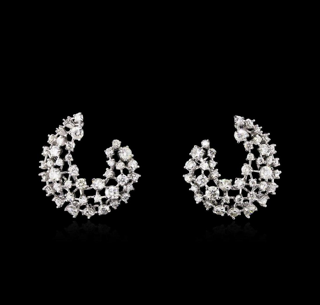 3.00 ctw Diamond Earrings - 14KT White Gold: One pair electronically tested 14KT white gold lady's combination cast & assembled fashion earrings with Omega clip backs with posts with a bright polish finish. The featured earrings have a crescent 