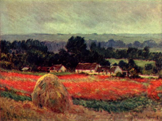 Claude Monet - The Poppy Blumenfeld (The Barn): Artist: Claude Monet - Title: The Poppy Blumenfeld (The Barn) - Medium: Fine Art Reproduction Giclee on Canvas - Image Size: Approximately 15 inches x 20 inches - Unframed on Unstretched Canvas - Biog
