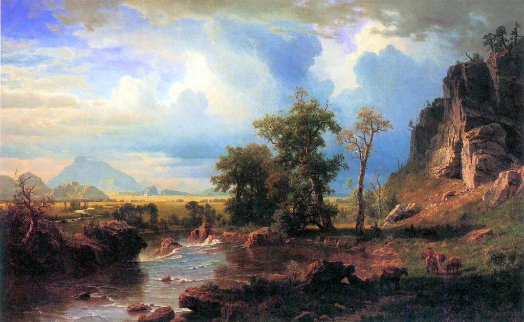 Northern Fork of the Plate, Nebraska by Albert: Artist: Albert Bierstadt - Title: Northern Fork of the Plate, Nebraska - Medium: Fine Art Giclee on Canvas - Image Size: Approximately 12.25 inches x 20 inches - Unframed on Unstretched Canvas - Biogr