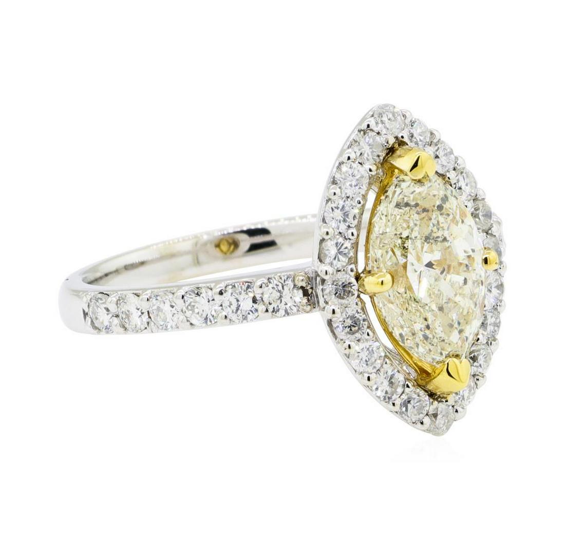 2.22 ctw Diamond Ring - 14KT White And Yellow Gold: One electronically tested 14KT white and yellow gold lady's combination cast & assembled wedding ring with a halo with a bright polish finish. The featured lady's ring has a shank measuring 2.05 milli